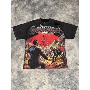 Godspeed NY Black with Red Graphic Tee Alien Volcano Invasion Streetwear Size L